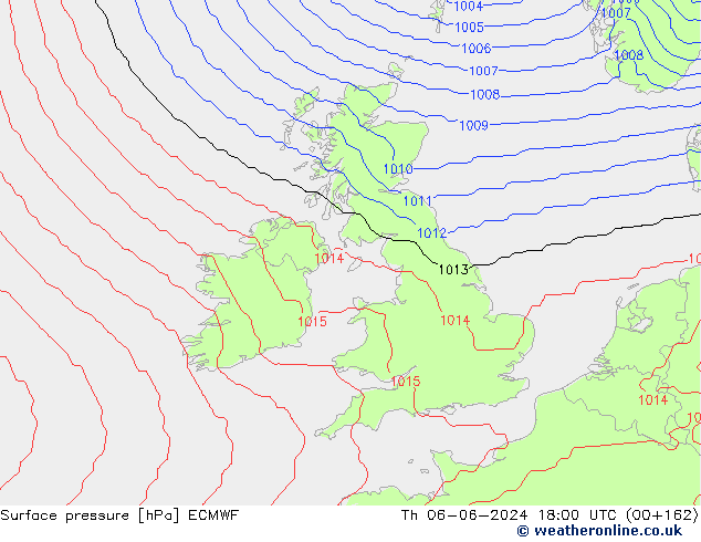 Atmosférický tlak ECMWF Čt 06.06.2024 18 UTC