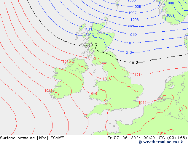 Pressione al suolo ECMWF ven 07.06.2024 00 UTC