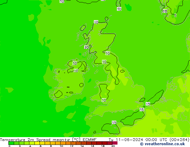 Temperature 2m Spread ECMWF Tu 11.06.2024 00 UTC