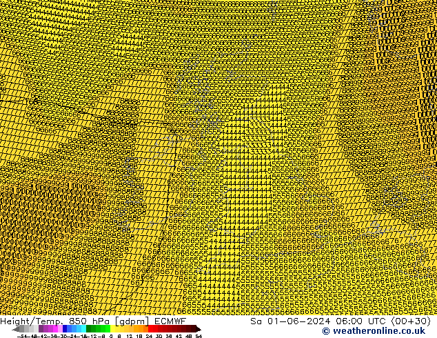 Géop./Temp. 850 hPa ECMWF sam 01.06.2024 06 UTC