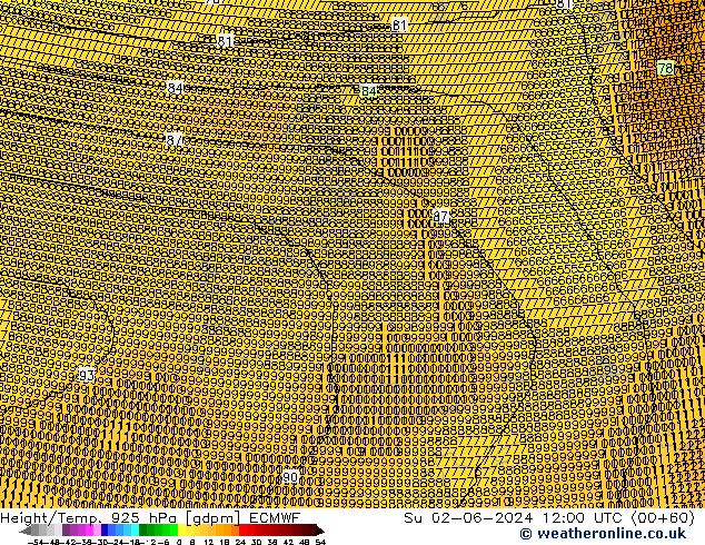 Géop./Temp. 925 hPa ECMWF dim 02.06.2024 12 UTC