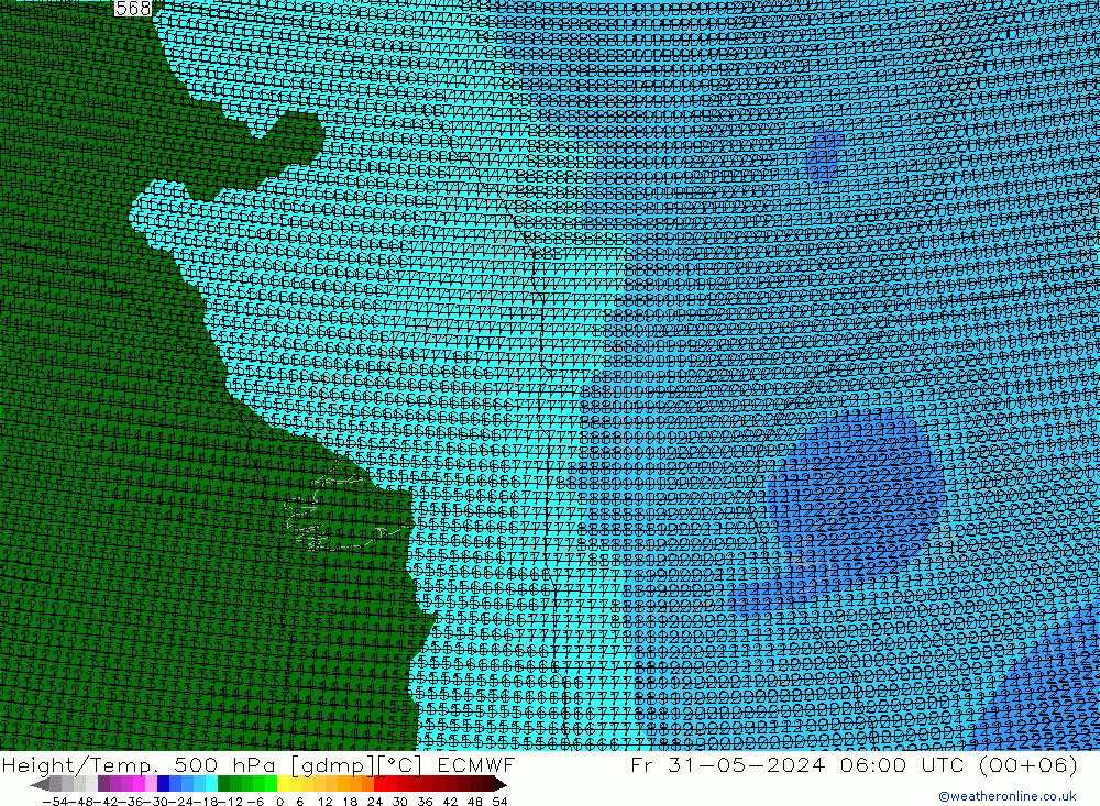 Height/Temp. 500 гПа ECMWF пт 31.05.2024 06 UTC