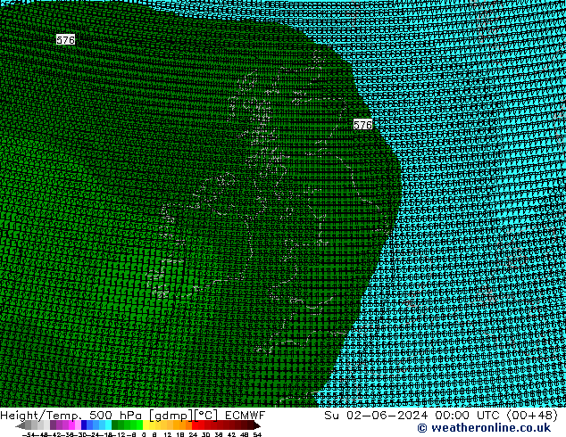 Hoogte/Temp. 500 hPa ECMWF zo 02.06.2024 00 UTC