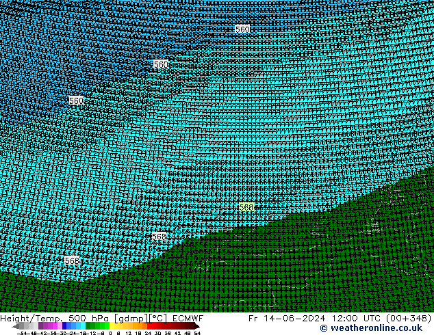 Height/Temp. 500 hPa ECMWF Fr 14.06.2024 12 UTC