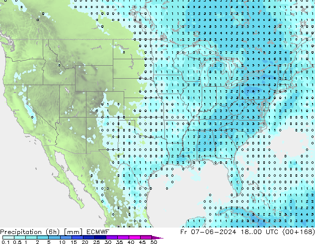 Precipitazione (6h) ECMWF ven 07.06.2024 00 UTC