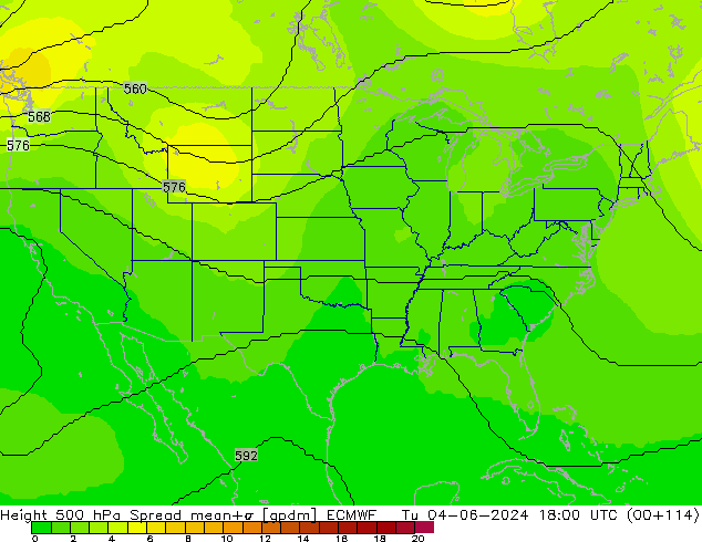 Height 500 hPa Spread ECMWF Tu 04.06.2024 18 UTC