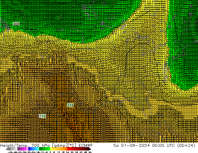 Height/Temp. 700 hPa ECMWF Sa 01.06.2024 00 UTC