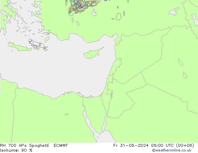 RH 700 hPa Spaghetti ECMWF Sex 31.05.2024 06 UTC