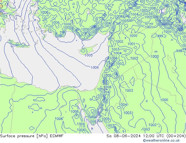 Surface pressure ECMWF Sa 08.06.2024 12 UTC