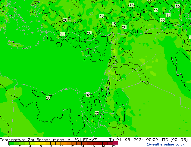 Temperatuurkaart Spread ECMWF di 04.06.2024 00 UTC