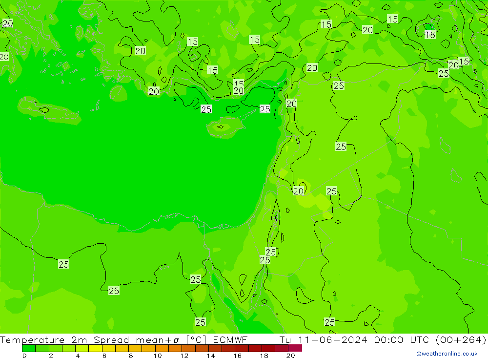 карта температуры Spread ECMWF вт 11.06.2024 00 UTC