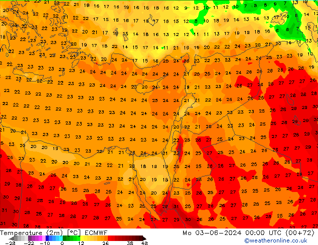 Temperature (2m) ECMWF Mo 03.06.2024 00 UTC