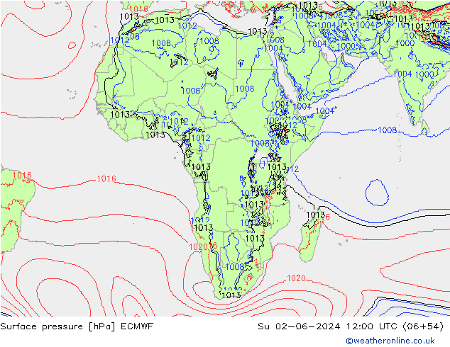 Luchtdruk (Grond) ECMWF zo 02.06.2024 12 UTC