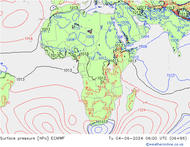 Atmosférický tlak ECMWF Út 04.06.2024 06 UTC