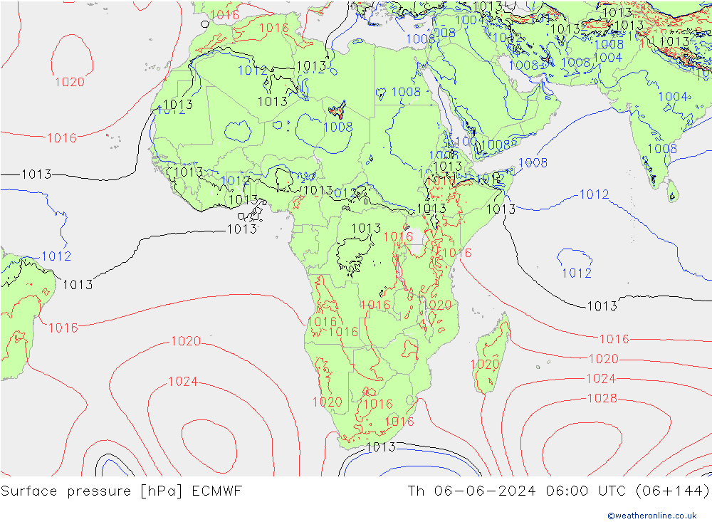 Atmosférický tlak ECMWF Čt 06.06.2024 06 UTC