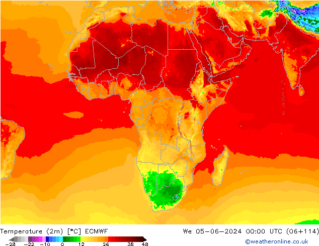 Temperaturkarte (2m) ECMWF Mi 05.06.2024 00 UTC