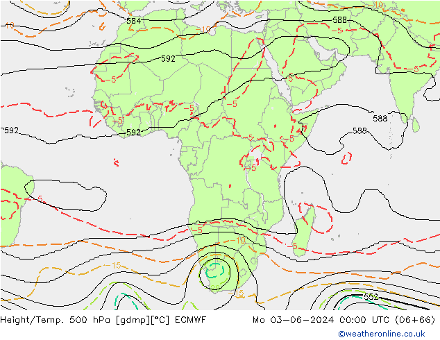 Height/Temp. 500 hPa ECMWF pon. 03.06.2024 00 UTC