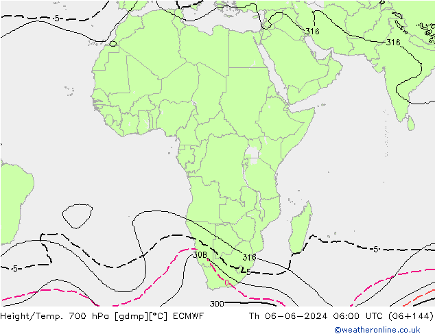 Géop./Temp. 700 hPa ECMWF jeu 06.06.2024 06 UTC