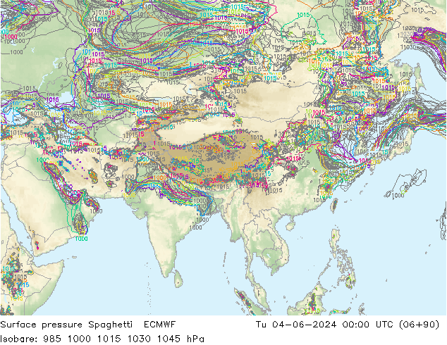 приземное давление Spaghetti ECMWF вт 04.06.2024 00 UTC