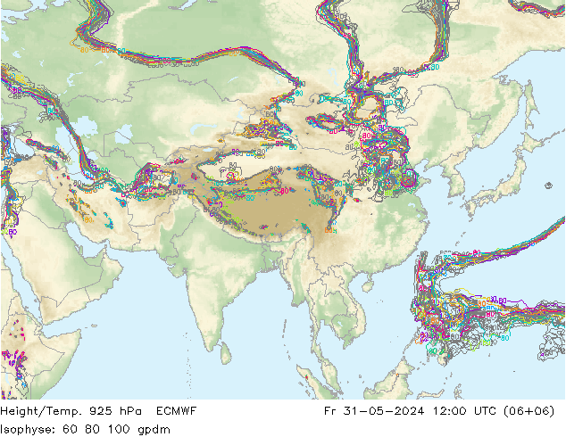 Hoogte/Temp. 925 hPa ECMWF vr 31.05.2024 12 UTC