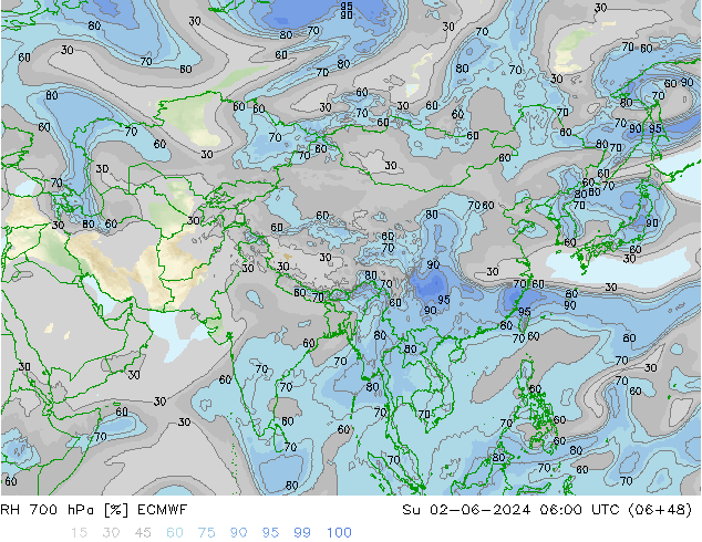 RH 700 hPa ECMWF nie. 02.06.2024 06 UTC