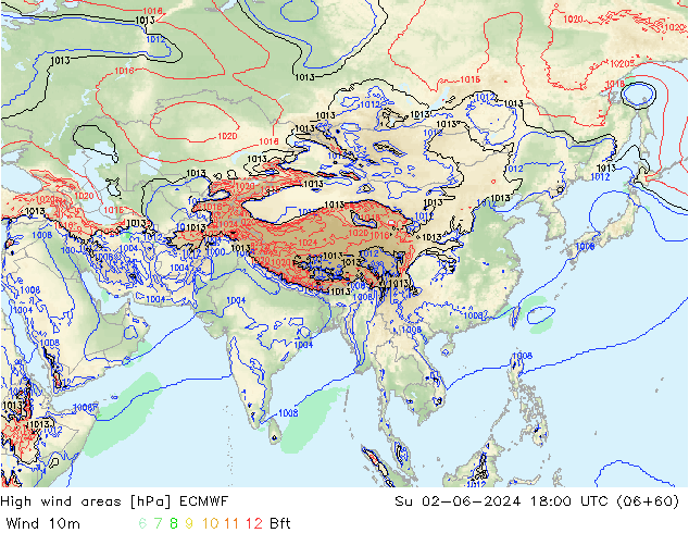 High wind areas ECMWF  02.06.2024 18 UTC