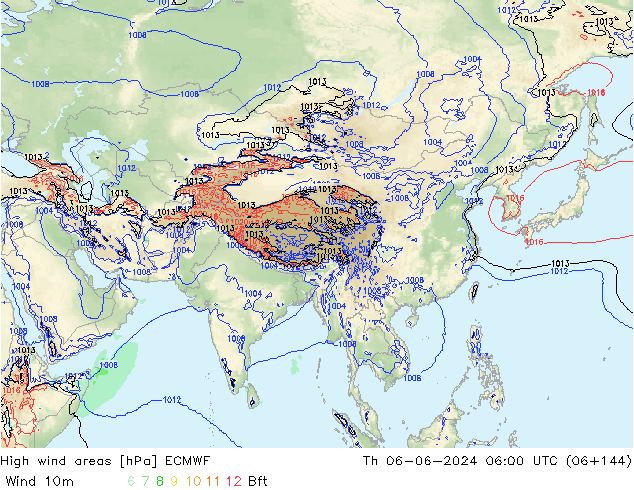 High wind areas ECMWF jue 06.06.2024 06 UTC