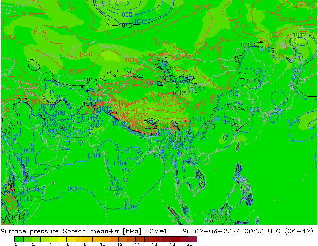 Surface pressure Spread ECMWF Su 02.06.2024 00 UTC