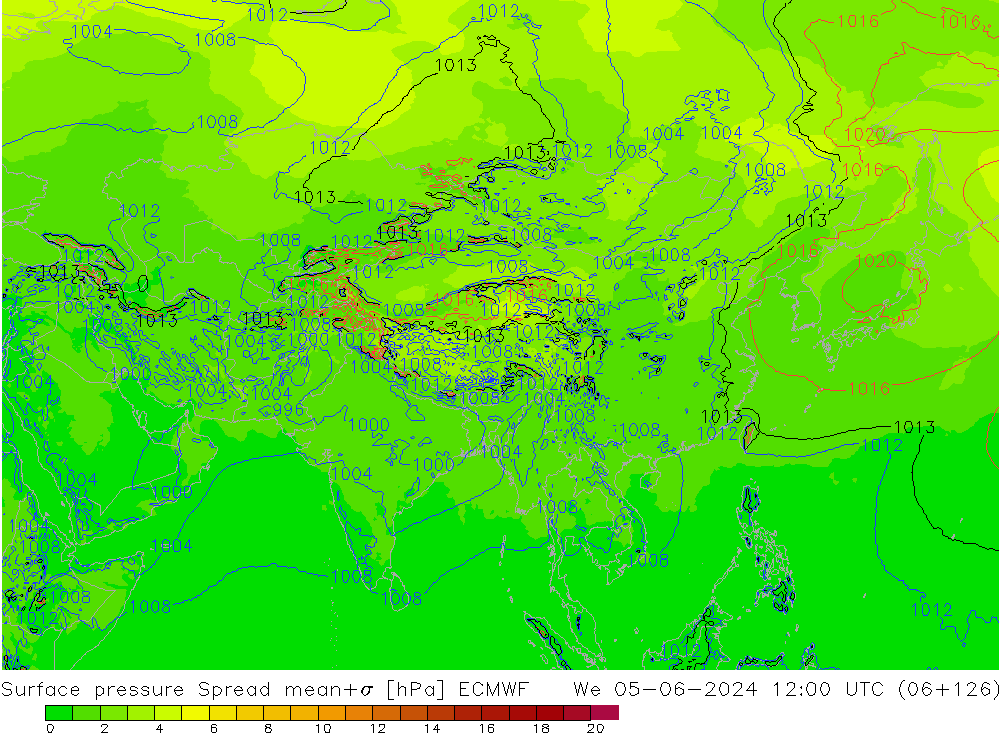 Yer basıncı Spread ECMWF Çar 05.06.2024 12 UTC