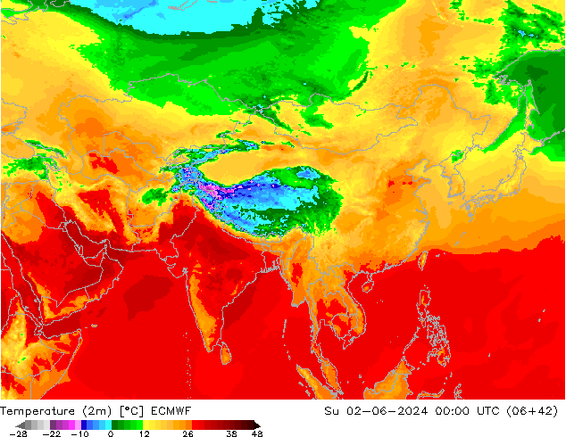 Temperature (2m) ECMWF Su 02.06.2024 00 UTC