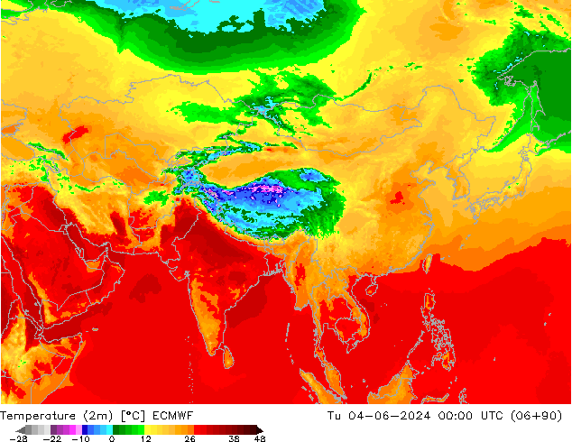 température (2m) ECMWF mar 04.06.2024 00 UTC