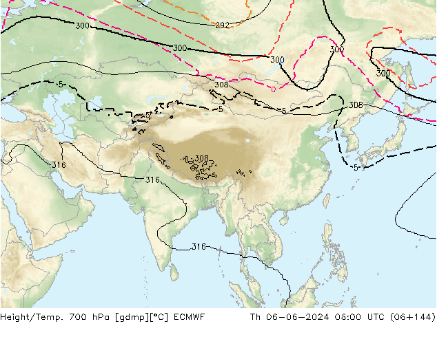 Hoogte/Temp. 700 hPa ECMWF do 06.06.2024 06 UTC