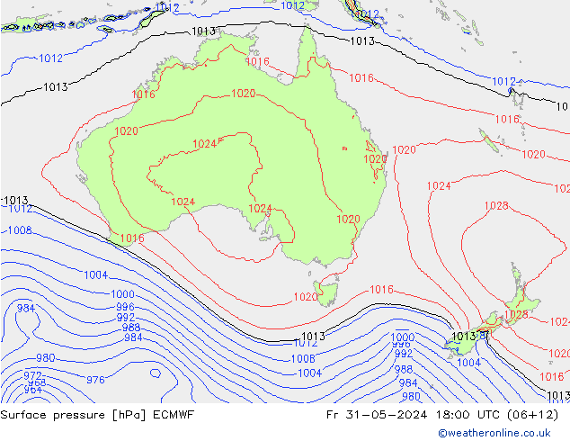 Surface pressure ECMWF Fr 31.05.2024 18 UTC