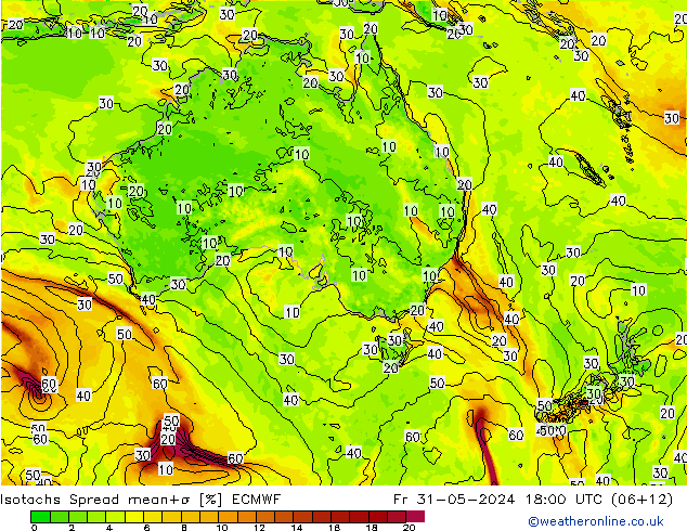 Isotachs Spread ECMWF Pá 31.05.2024 18 UTC