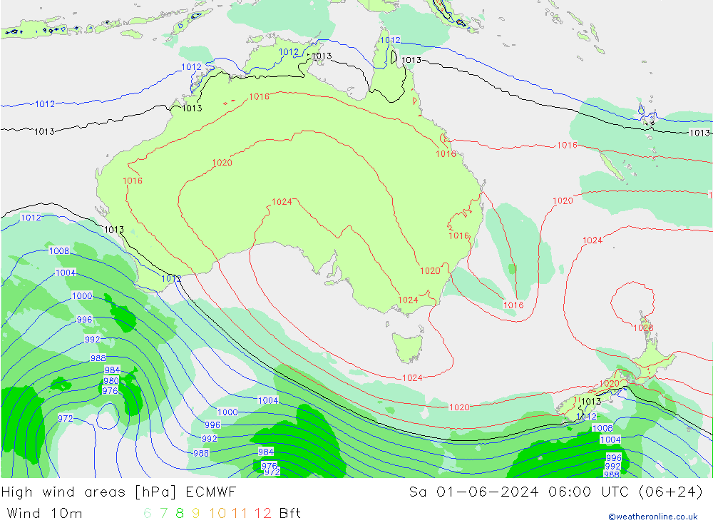 yüksek rüzgarlı alanlar ECMWF Cts 01.06.2024 06 UTC