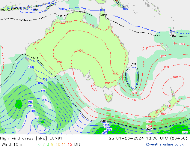 High wind areas ECMWF So 01.06.2024 18 UTC