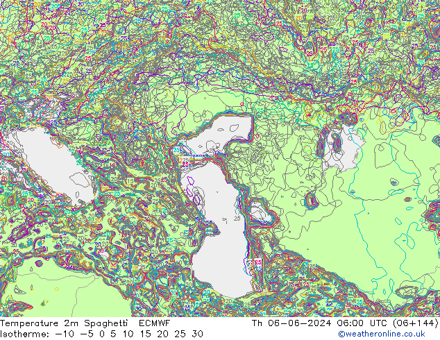 Temperatura 2m Spaghetti ECMWF gio 06.06.2024 06 UTC