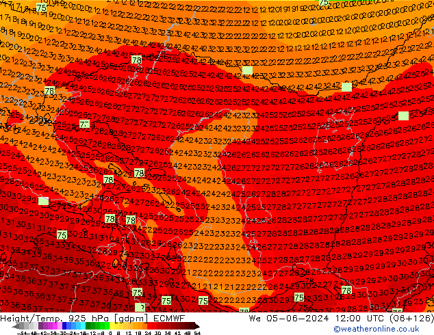 Height/Temp. 925 hPa ECMWF  05.06.2024 12 UTC