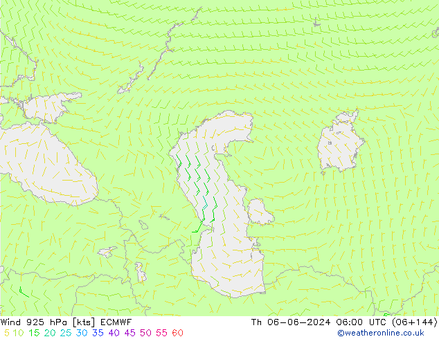 Vento 925 hPa ECMWF gio 06.06.2024 06 UTC