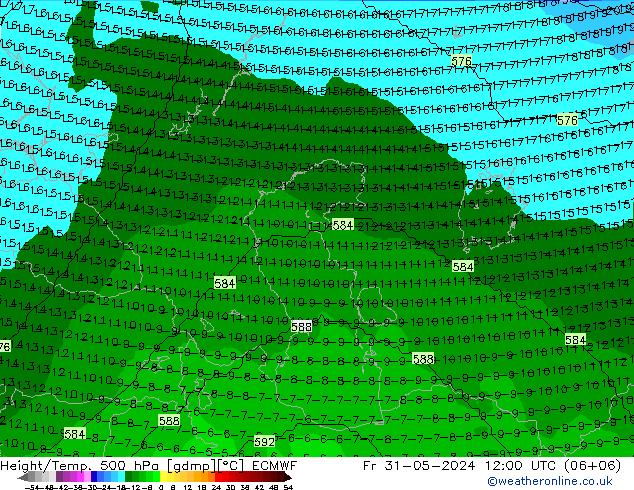 Geop./Temp. 500 hPa ECMWF vie 31.05.2024 12 UTC