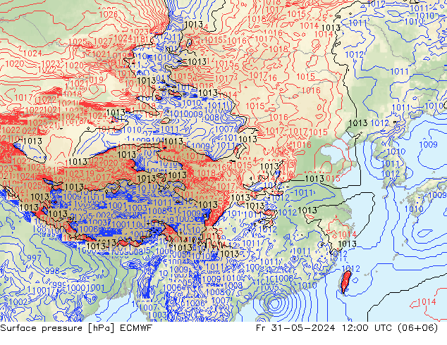 Presión superficial ECMWF vie 31.05.2024 12 UTC