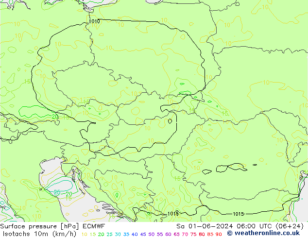 Isotachs (kph) ECMWF Sáb 01.06.2024 06 UTC