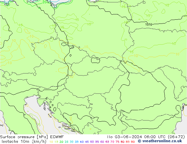 Isotachs (kph) ECMWF пн 03.06.2024 06 UTC