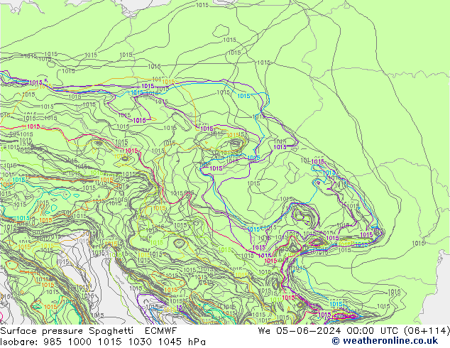 Atmosférický tlak Spaghetti ECMWF St 05.06.2024 00 UTC