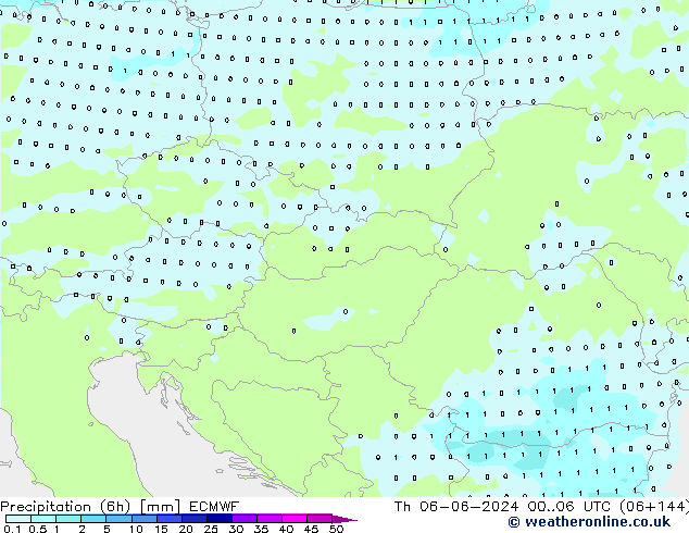 Totale neerslag (6h) ECMWF do 06.06.2024 06 UTC