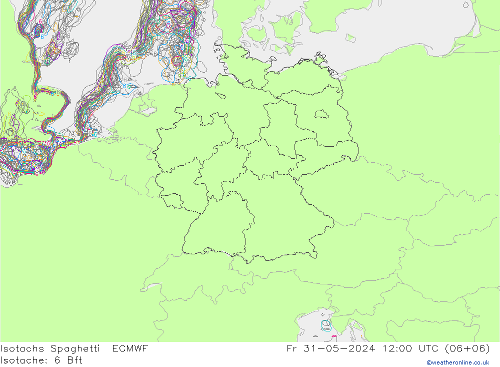 Isotaca Spaghetti ECMWF vie 31.05.2024 12 UTC