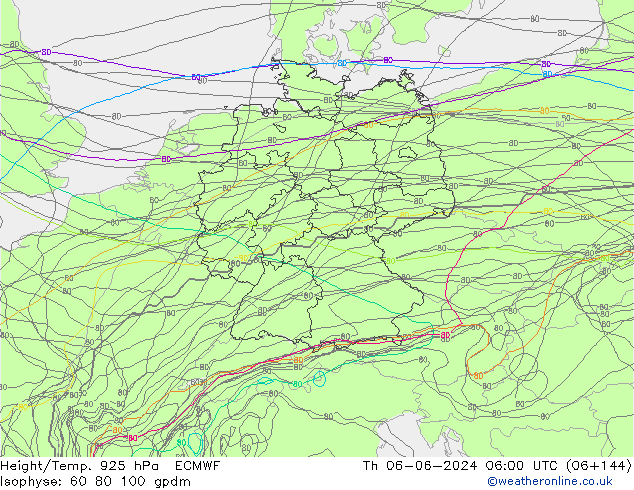 Height/Temp. 925 hPa ECMWF Čt 06.06.2024 06 UTC