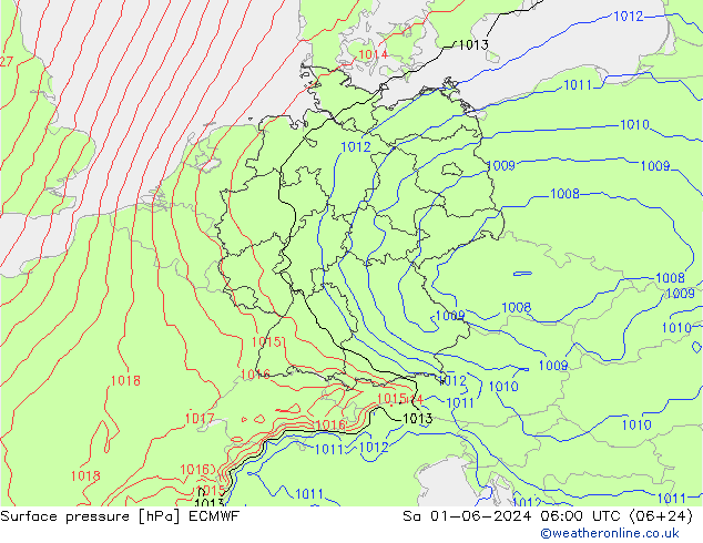 Bodendruck ECMWF Sa 01.06.2024 06 UTC