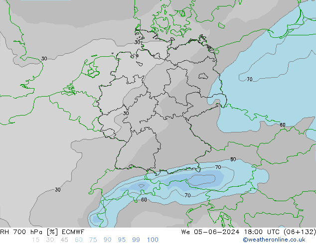 RH 700 hPa ECMWF We 05.06.2024 18 UTC