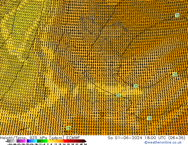 Height/Temp. 925 hPa ECMWF Sa 01.06.2024 18 UTC